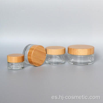 Tarros cosméticos de vidrio de 50 g con tapa de bambú Botellas / frascos cosméticos de bambú ambiental